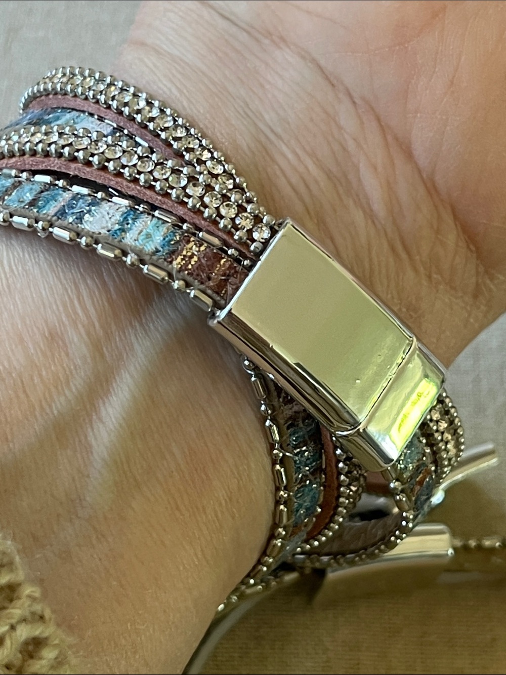 Leather & Rhinestone Wrap Bracelets - Picture 7 of 11
